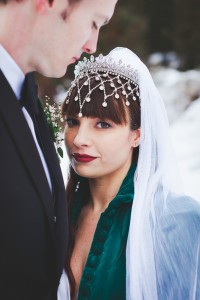 Crystal Headdress with cascade for Canadian wedding venue